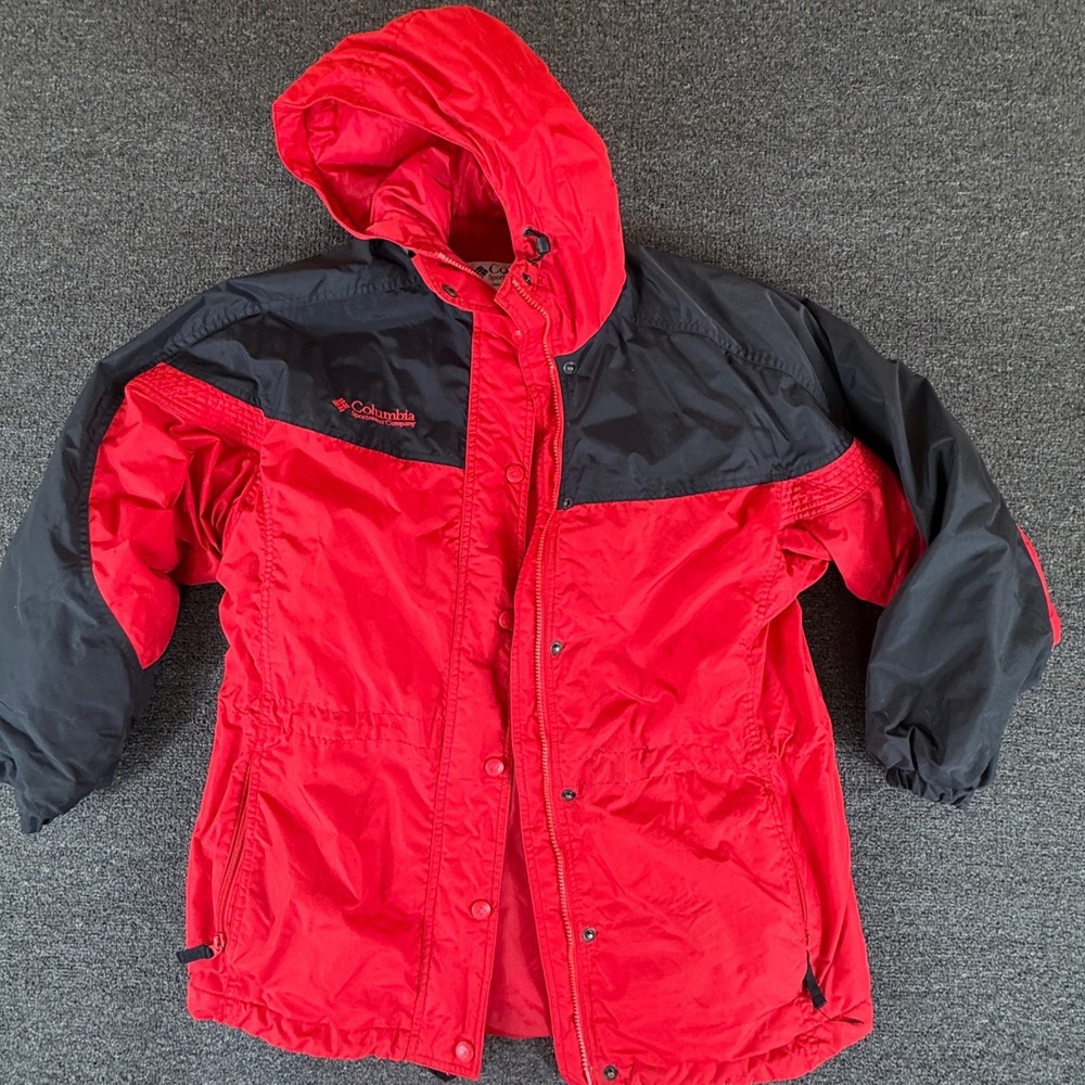 Columbia Sportswear Vintage Hooded Parka Jacket Red‎ Black Womens Small M Japan